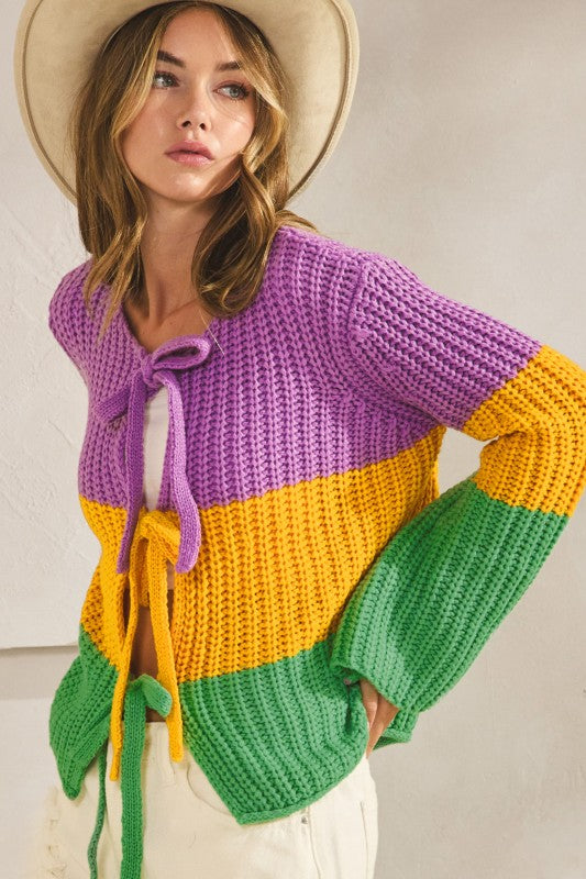 Mardi Gras Ribbed String Tied Cardigan Pre Order