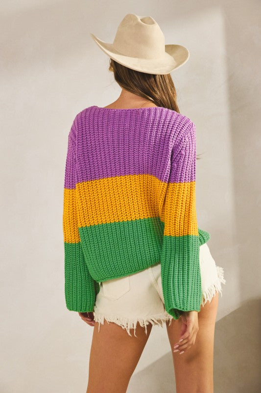 Mardi Gras Ribbed String Tied Cardigan Pre Order
