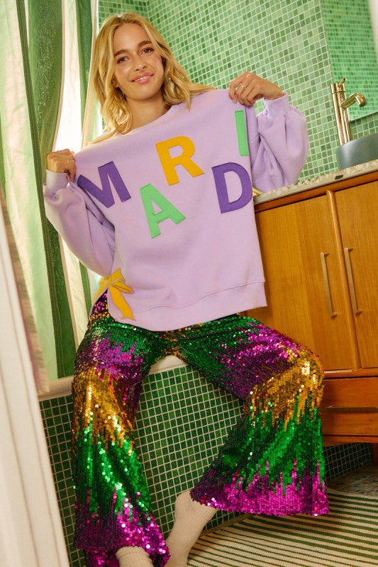 Letter Patches And Side Bow Mardi Gras Sweatshirt Pre Order