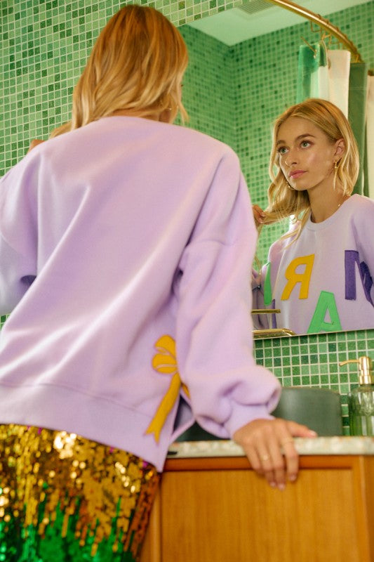 Letter Patches And Side Bow Mardi Gras Sweatshirt Pre Order
