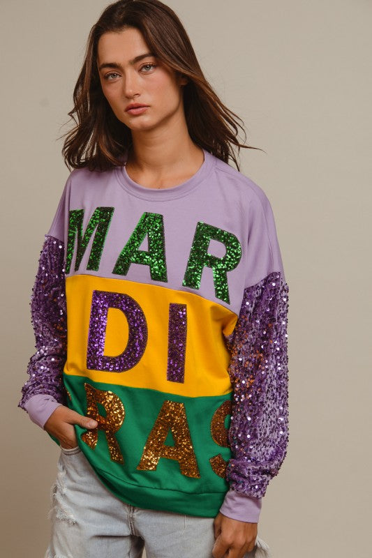 Throw Me Something Sparkly Sweatshirt-Tops-Bibi-Shop with Bloom West Boutique, Women's Fashion Boutique, Located in Houma, Louisiana