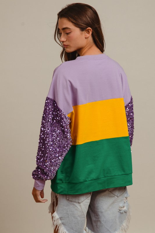 Throw Me Something Sparkly Sweatshirt-Tops-Bibi-Shop with Bloom West Boutique, Women's Fashion Boutique, Located in Houma, Louisiana