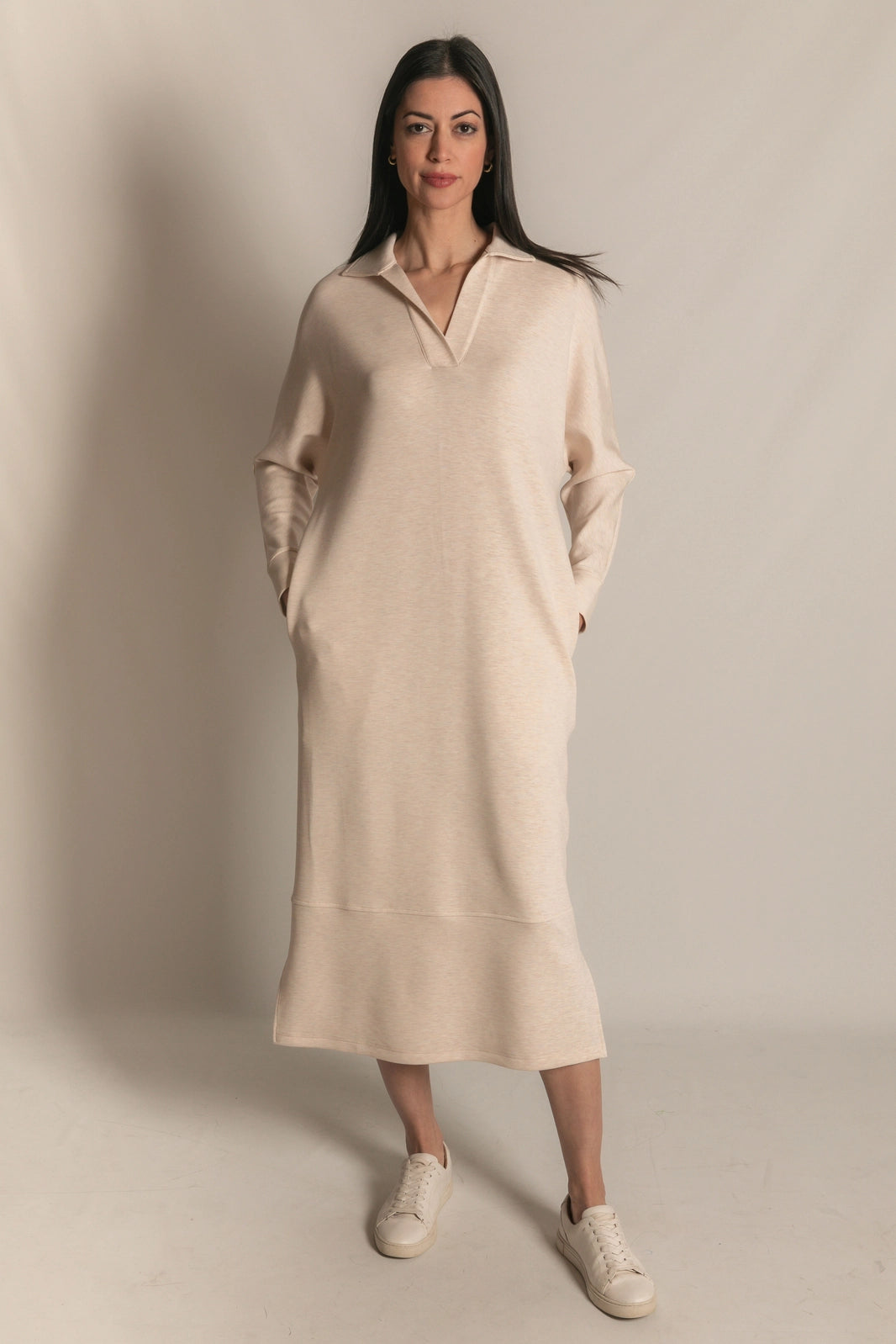 The Honeylight Midi Dress in Oatmeal-Midi Dresses-P. Cill-Shop with Bloom West Boutique, Women's Fashion Boutique, Located in Houma, Louisiana