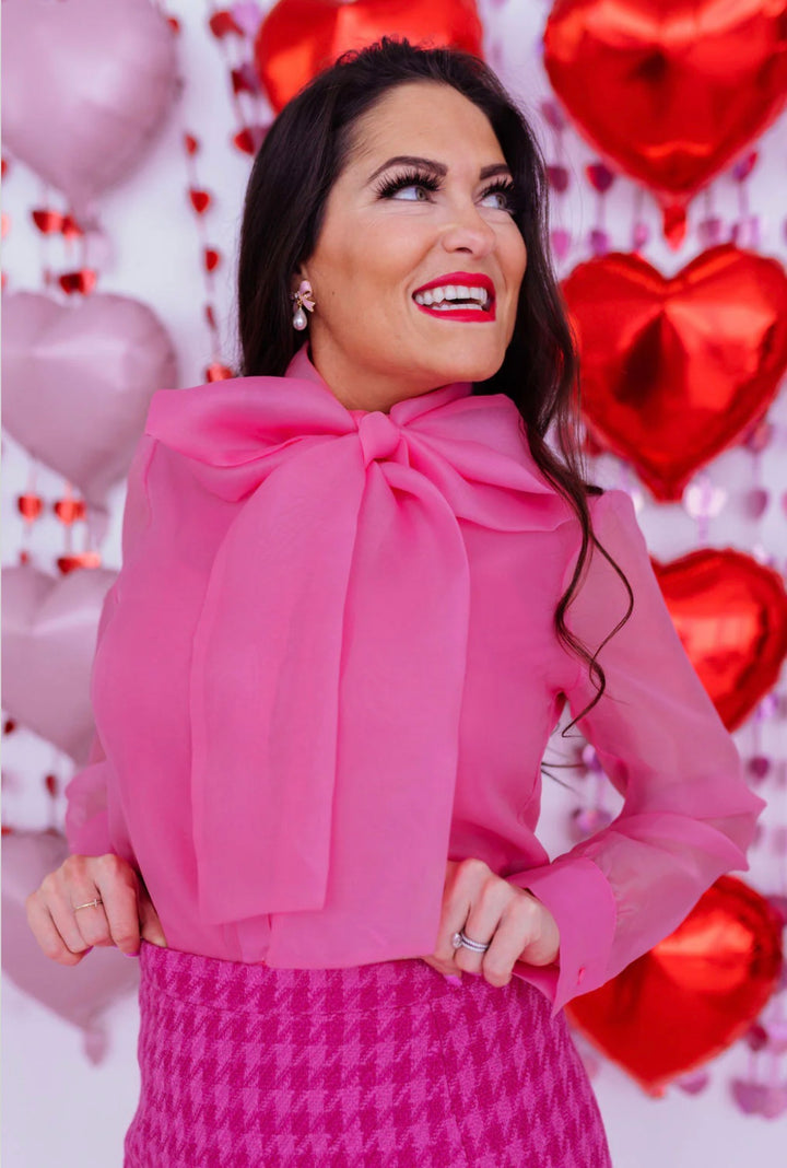 Blush Belle Bow Blouse-blouse-Brianna Cannon-Shop with Bloom West Boutique, Women's Fashion Boutique, Located in Houma, Louisiana