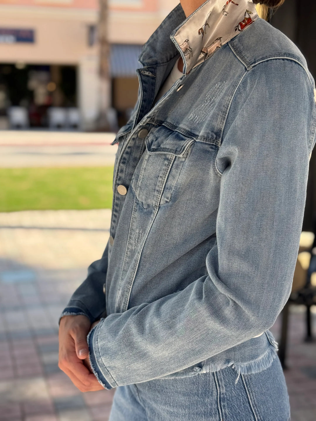 Stacey Bradley Elegance / Pearl White Denim Jacket PRE-ORDER-Denim jacket-Stacey Bradley-Shop with Bloom West Boutique, Women&