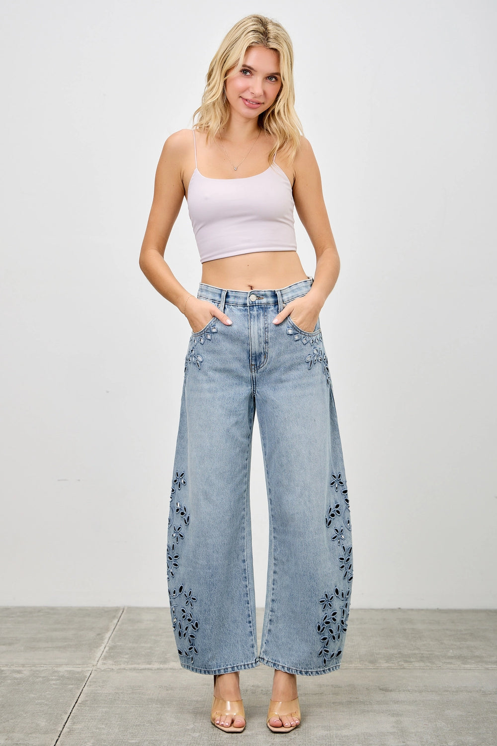 Saige Sweet Stitch Barrel Jean-Barrel jeans-Saige-Shop with Bloom West Boutique, Women's Fashion Boutique, Located in Houma, Louisiana