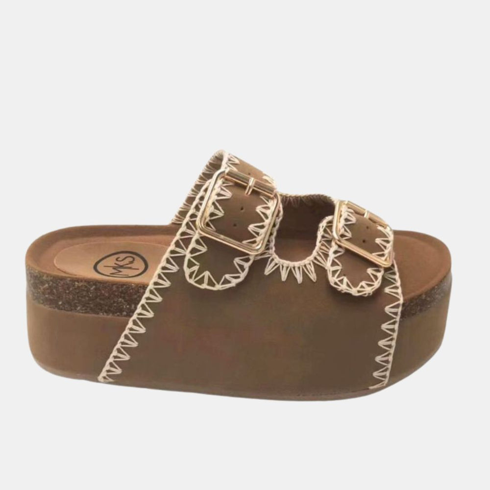 Nina 3 Embroidered Flatform – Double Buckle Slide with Artisan Stitching-WEDGES-MODAPASSO-Shop with Bloom West Boutique, Women's Fashion Boutique, Located in Houma, Louisiana