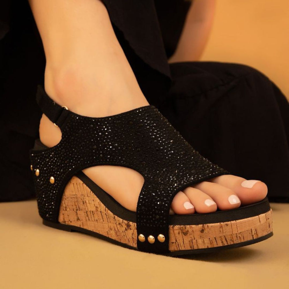 Barbara Crystal Slingback Wedge – Rhinestone Cork Platform in 3 Colors-WEDGES-MODAPASSO-Shop with Bloom West Boutique, Women's Fashion Boutique, Located in Houma, Louisiana