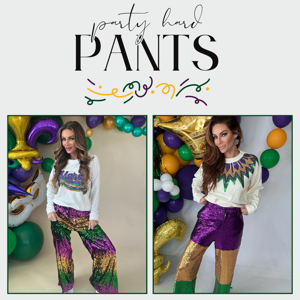 Mardi Gras Party Hard Pants | Bloom West Boutique | Houma, LA