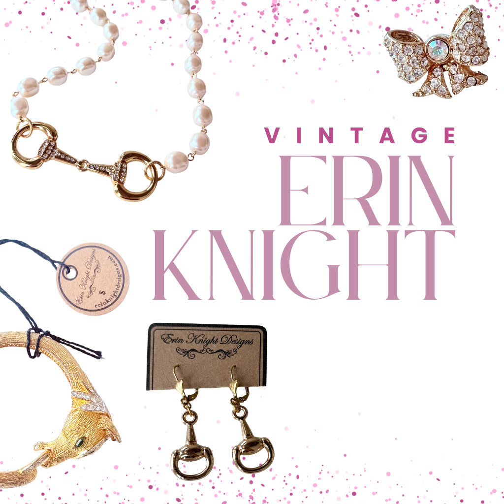Collection of vintage jewelry with 'Vintage Erin Knight' branding on a white background | Bloom West Boutique | Houma, LA