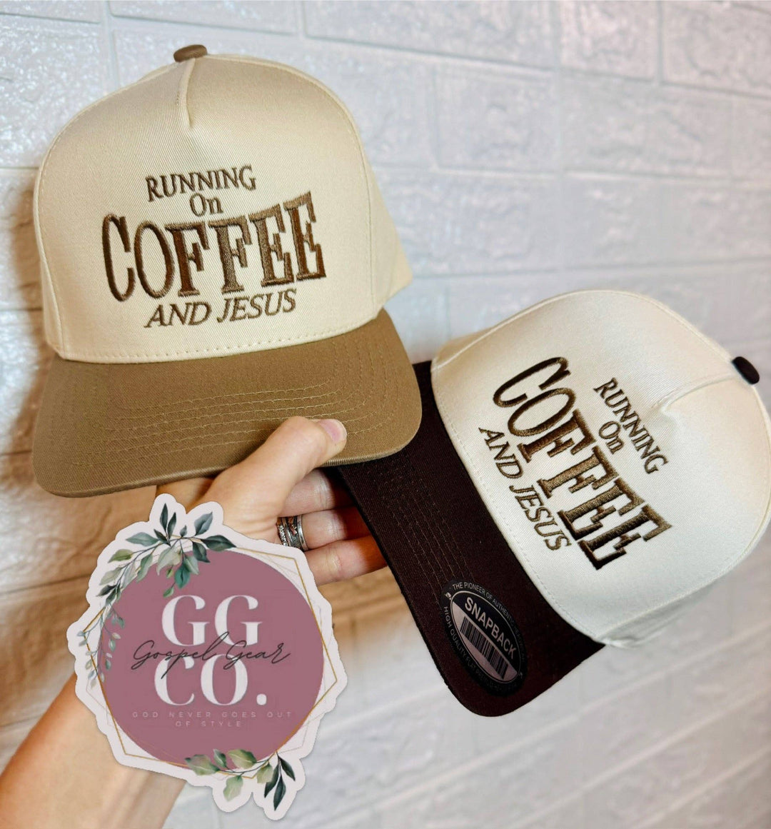 Running On Coffee And Jesus Embroidered Hat-Hats-Gospel Gear Co-Shop with Bloom West Boutique, Women's Fashion Boutique, Located in Houma, Louisiana
