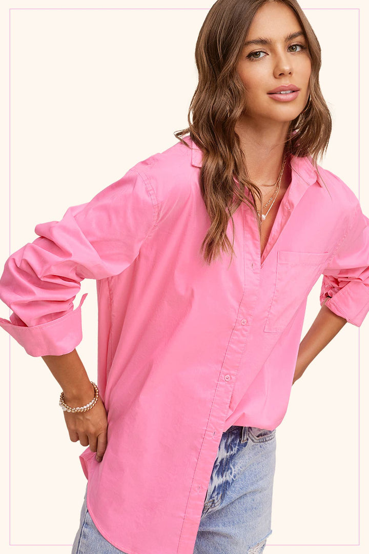 Classic Collared Button Down Poplin Shirt-Tops-La Miel-Shop with Bloom West Boutique, Women's Fashion Boutique, Located in Houma, Louisiana