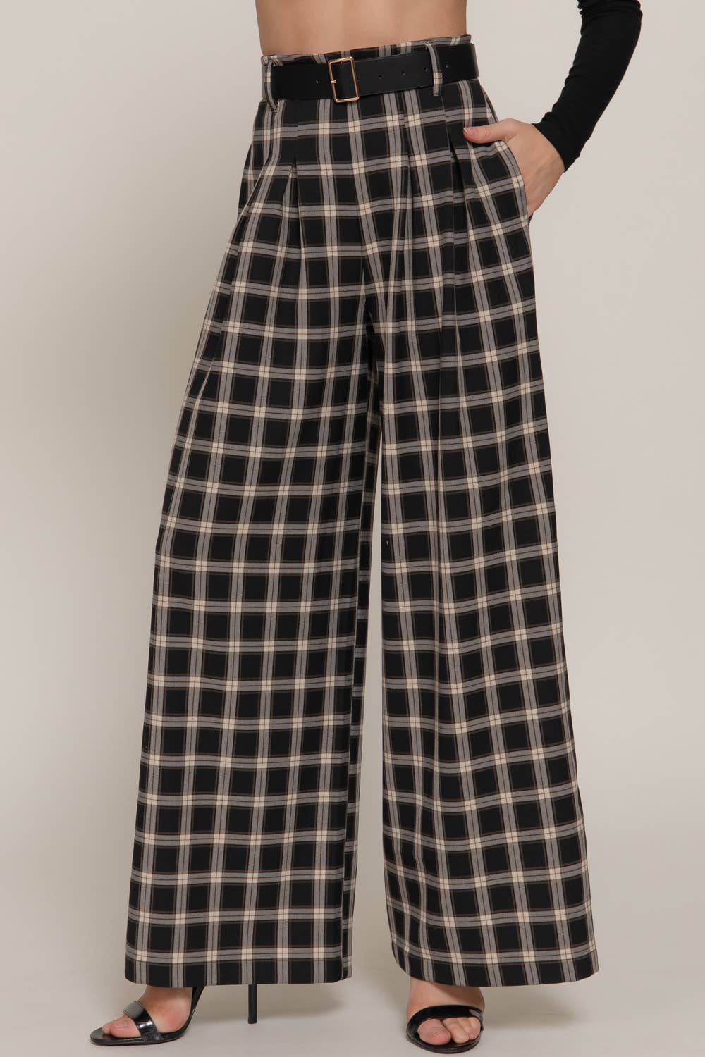 Beth Plaid Woven Wide Long Pants-Active Basic | Active USA-Shop with Bloom West Boutique, Women's Fashion Boutique, Located in Houma, Louisiana