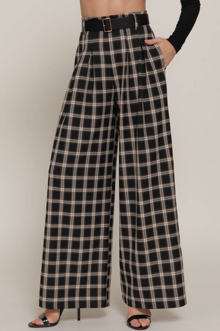 Beth Plaid Woven Wide Long Pants-Active Basic | Active USA-Shop with Bloom West Boutique, Women's Fashion Boutique, Located in Houma, Louisiana