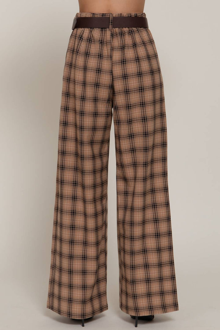 Beth Plaid Woven Wide Long Pants-Active Basic | Active USA-Shop with Bloom West Boutique, Women's Fashion Boutique, Located in Houma, Louisiana