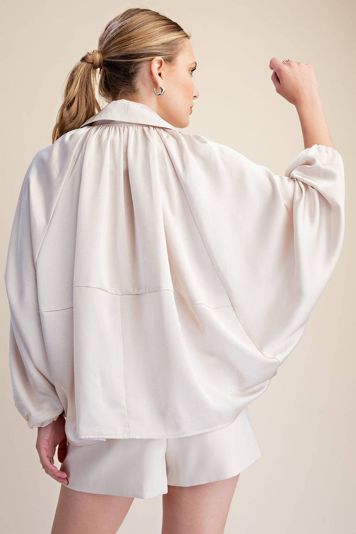 Balloon Pleated Detail Bomber Jacket-Glam-Shop with Bloom West Boutique, Women&