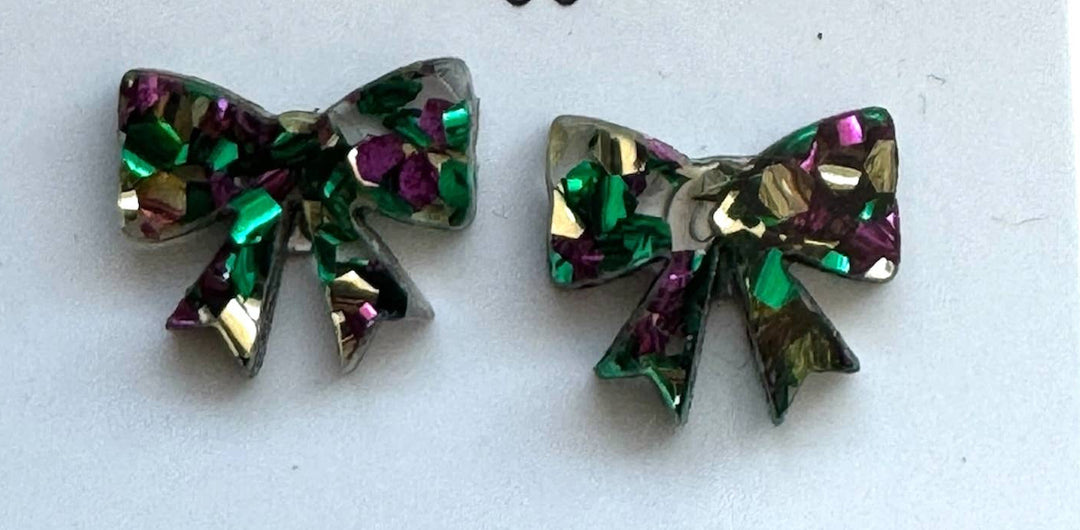 Mardi Gras Bow Stud Earrings-Earrings-Maggie G-Shop with Bloom West Boutique, Women's Fashion Boutique, Located in Houma, Louisiana