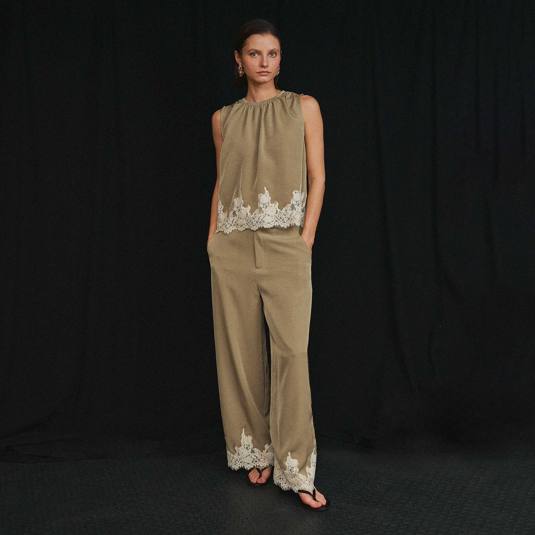 AS3513 Lace trimmed top &amp; pants set-Able-Shop with Bloom West Boutique, Women&