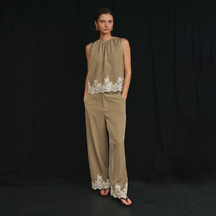 AS3513 Lace trimmed top &amp; pants set-Able-Shop with Bloom West Boutique, Women&