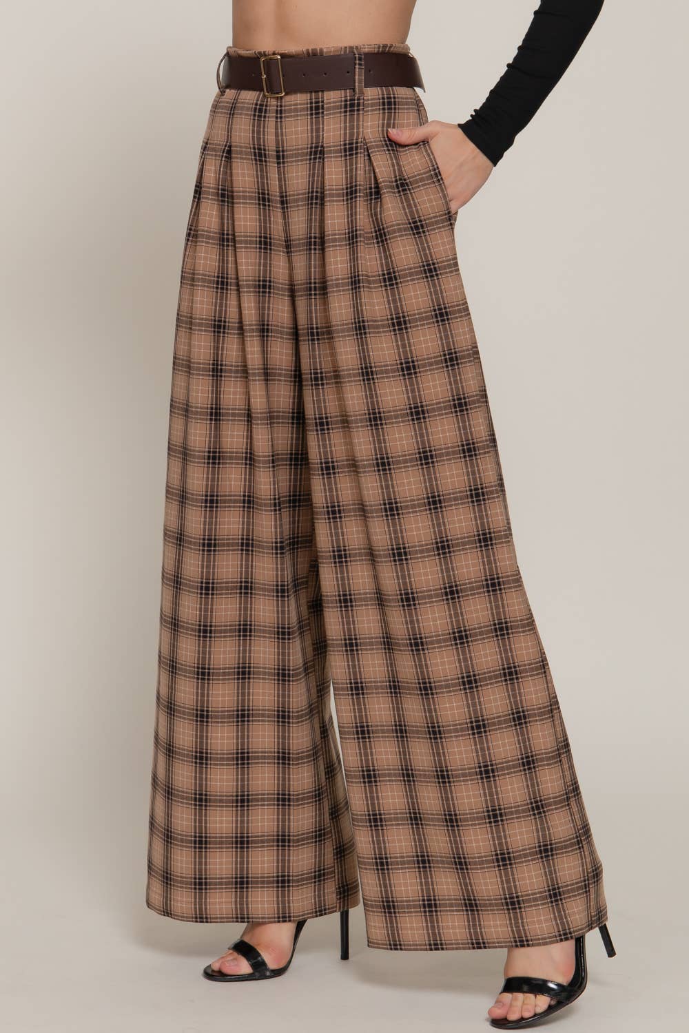 Beth Plaid Woven Wide Long Pants-Active Basic | Active USA-Shop with Bloom West Boutique, Women's Fashion Boutique, Located in Houma, Louisiana