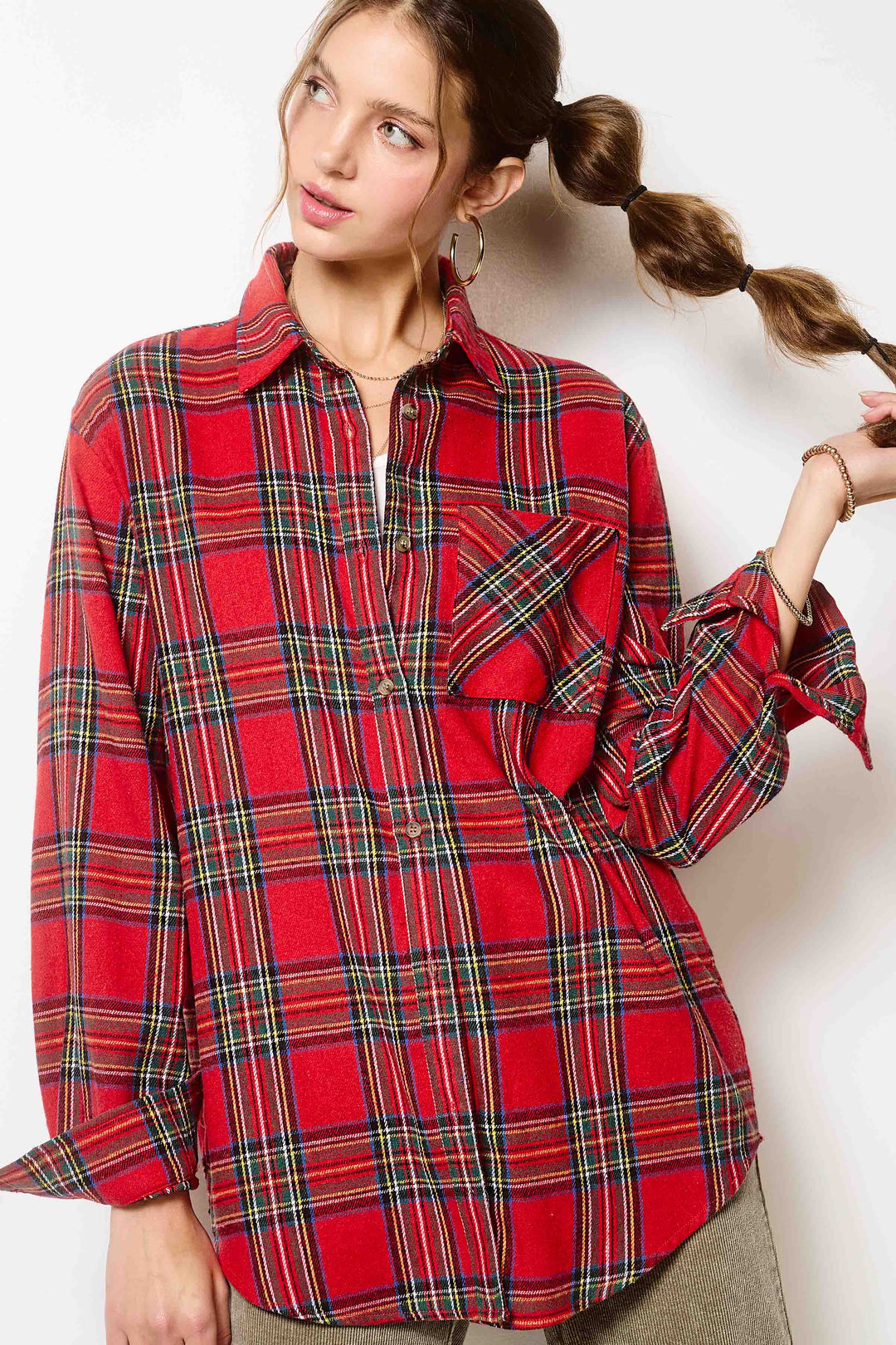 Jolly day Button Down Plaid Shirts-Tops-La Miel-Shop with Bloom West Boutique, Women's Fashion Boutique, Located in Houma, Louisiana