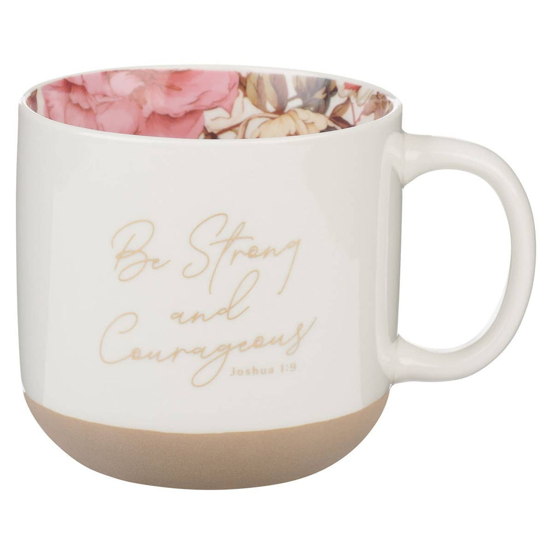 Mug White Floral Strong & Courageous Josh. 1:9-Mugs-Christian Art Gifts-Shop with Bloom West Boutique, Women's Fashion Boutique, Located in Houma, Louisiana