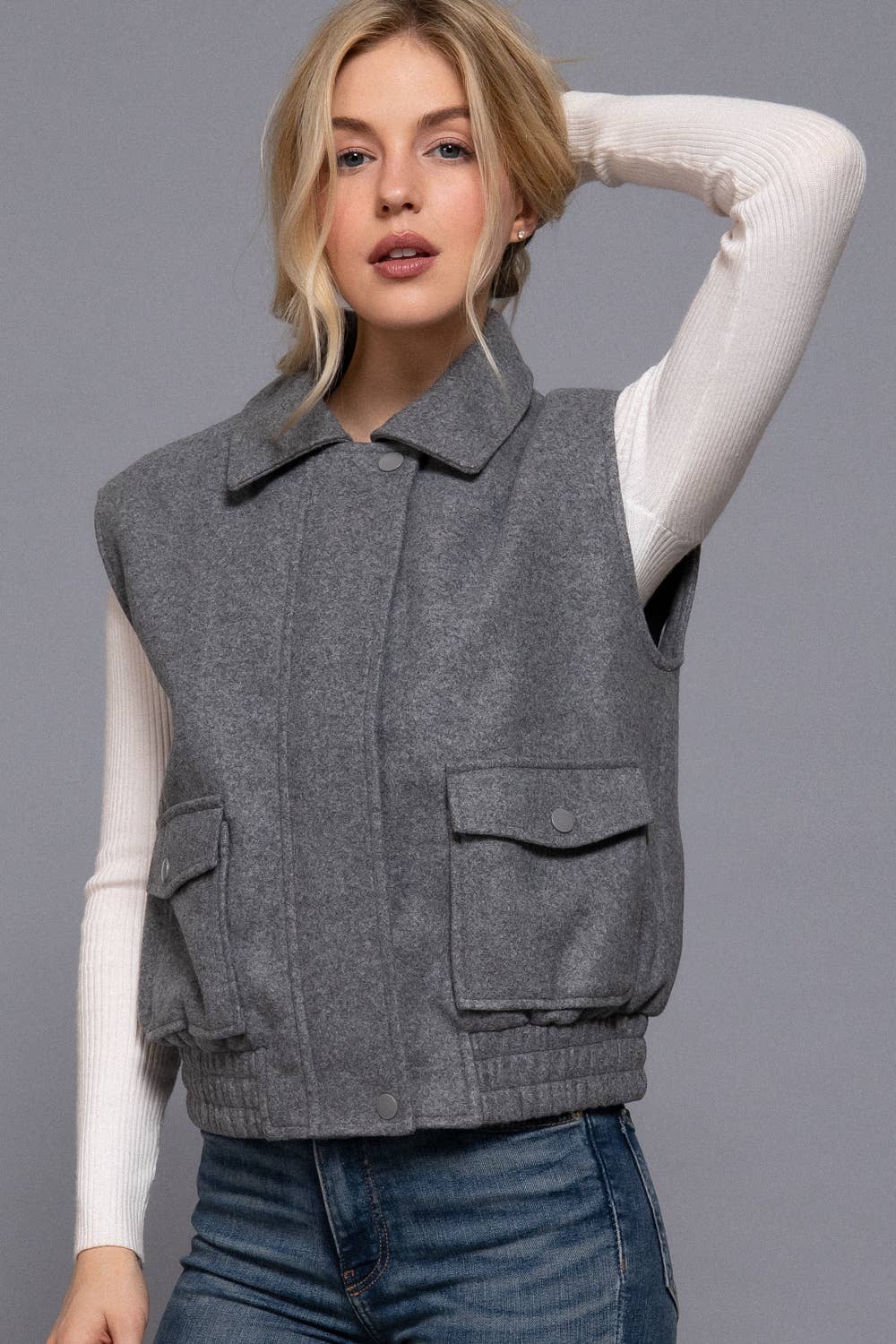 Collar Zip Up Vest grey-Vests-Active Basic | Active USA-Shop with Bloom West Boutique, Women's Fashion Boutique, Located in Houma, Louisiana