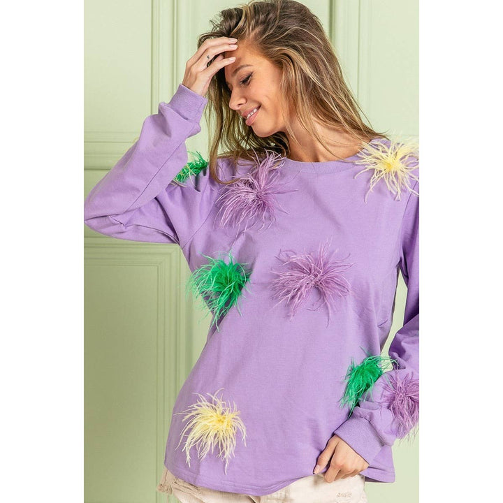 MARDI GRAS FAUX FEATHER TRIM TOP-BiBi-Shop with Bloom West Boutique, Women&