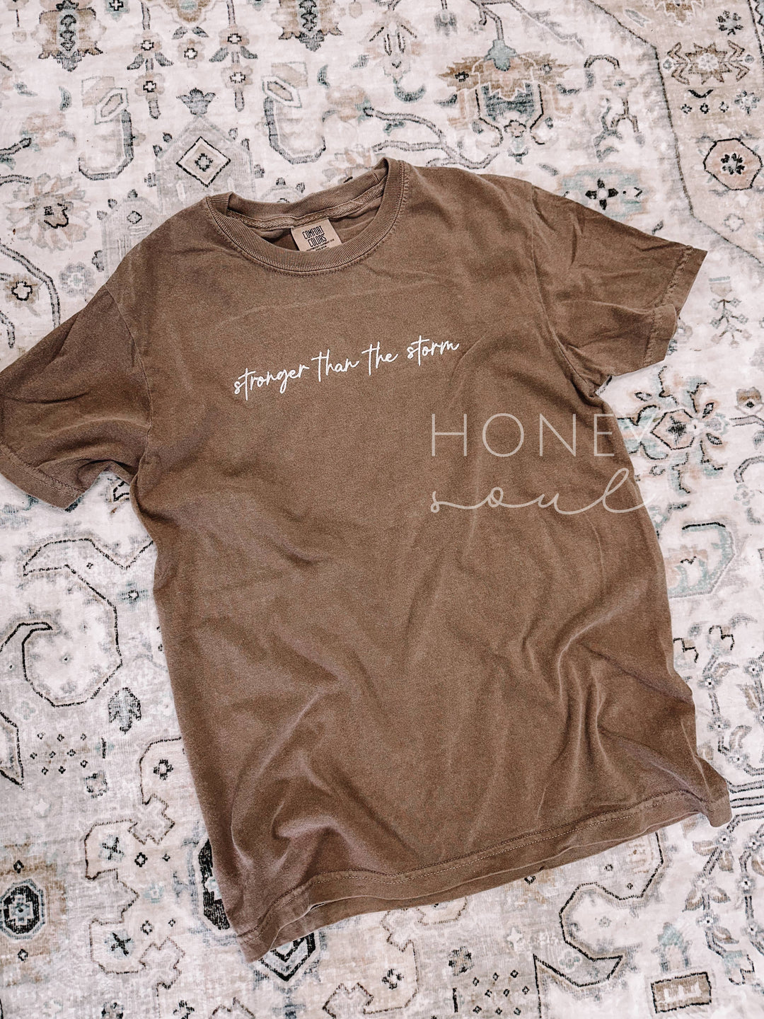 Embroidered Stronger Than The Storm Tee-Graphic Tees-Honey Soul LLC-Shop with Bloom West Boutique, Women's Fashion Boutique, Located in Houma, Louisiana