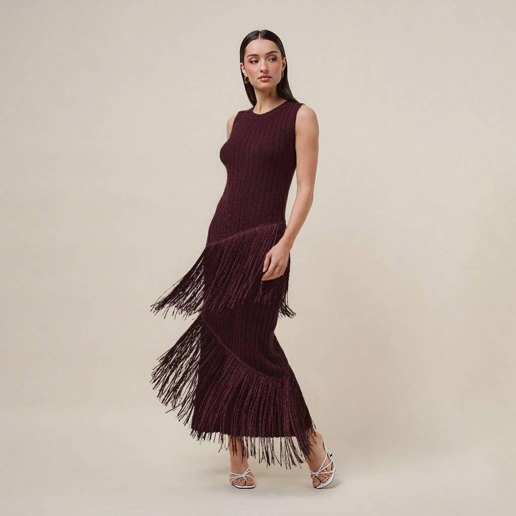 AD3366 Asymmetric fringe maxi dress-Able-Shop with Bloom West Boutique, Women&