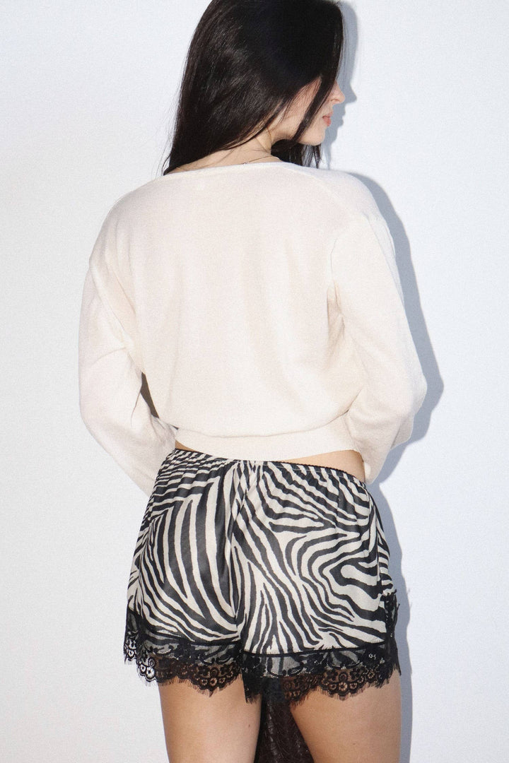 Zebra Print Lace Trim Shorts-Bailey Rose-Shop with Bloom West Boutique, Women&