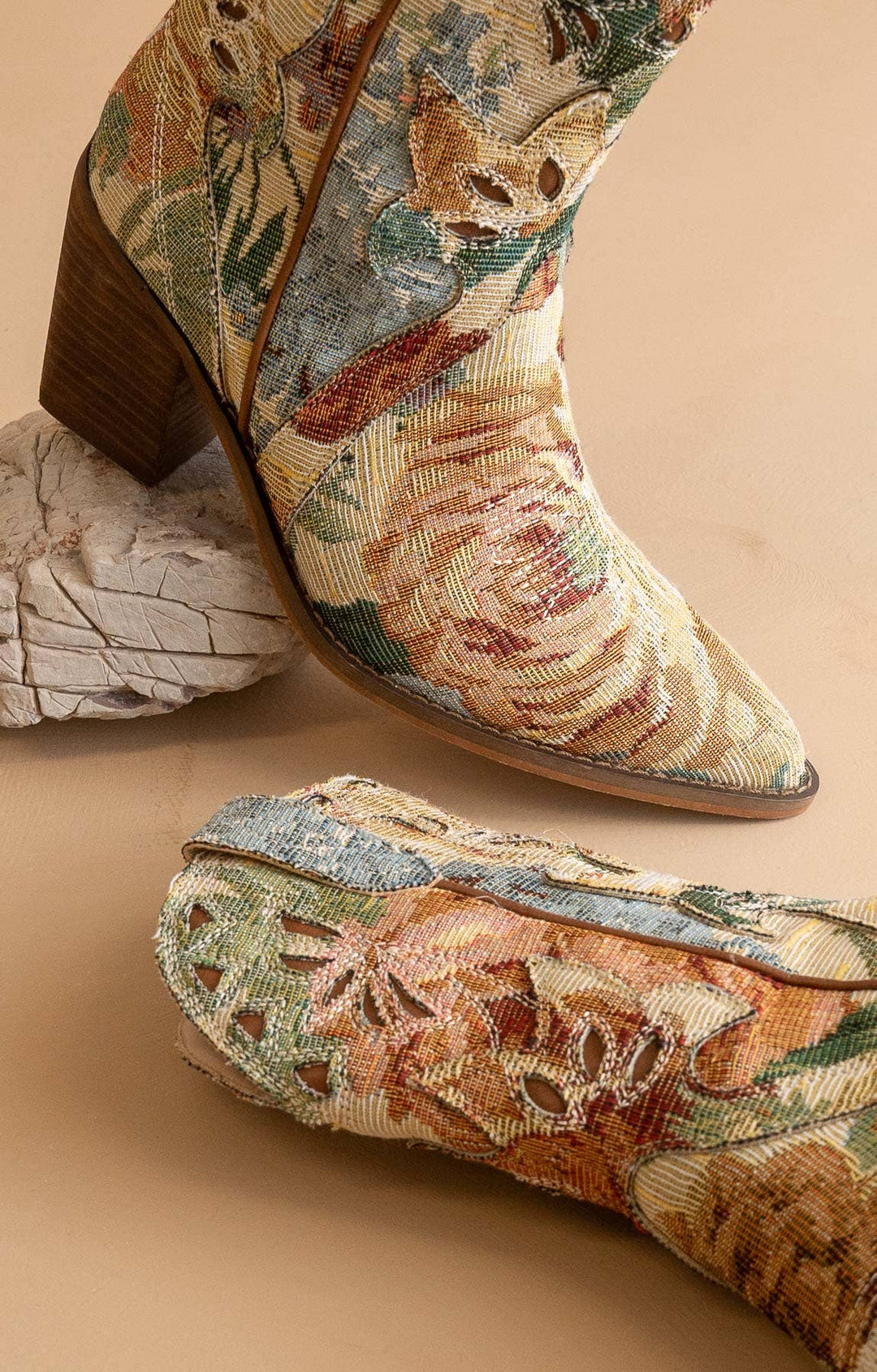 The Sorrel | Floral Tapestry Western Bootie PREORDER-OASIS SOCIETY-Shop with Bloom West Boutique, Women's Fashion Boutique, Located in Houma, Louisiana