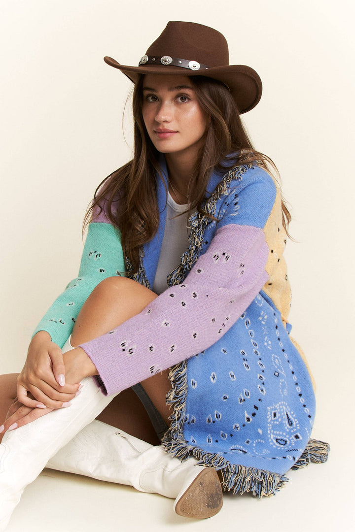 PAISLEY PRINT CONTRAST CARDIGAN-JADE BY JANE-Shop with Bloom West Boutique, Women&