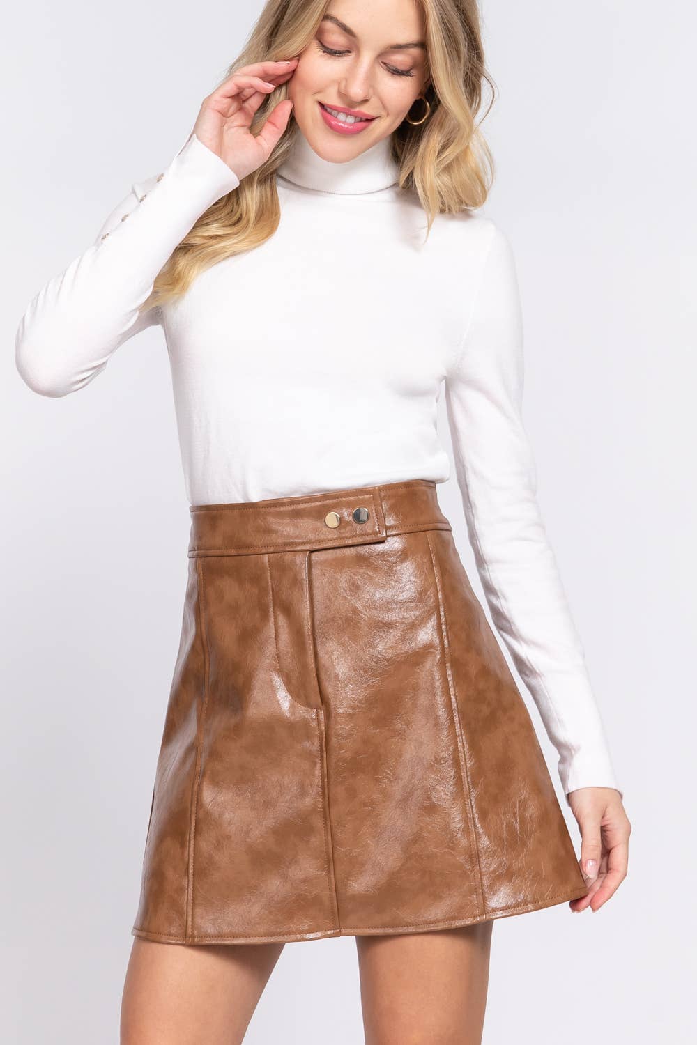 A-Line Coated PU Mini Skirt-Jackets-Active Basic | Active USA-Shop with Bloom West Boutique, Women's Fashion Boutique, Located in Houma, Louisiana