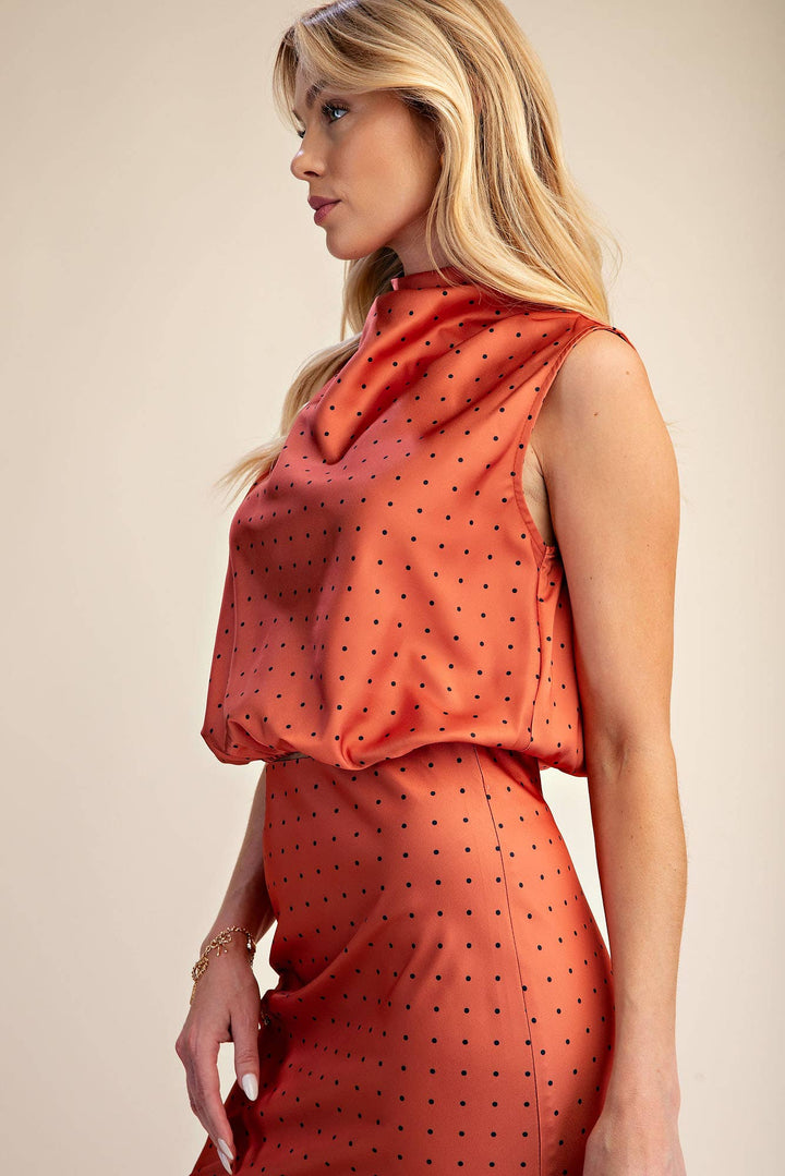 Mock Neck Sleeveless Polka Dot Top-Glam-Shop with Bloom West Boutique, Women&