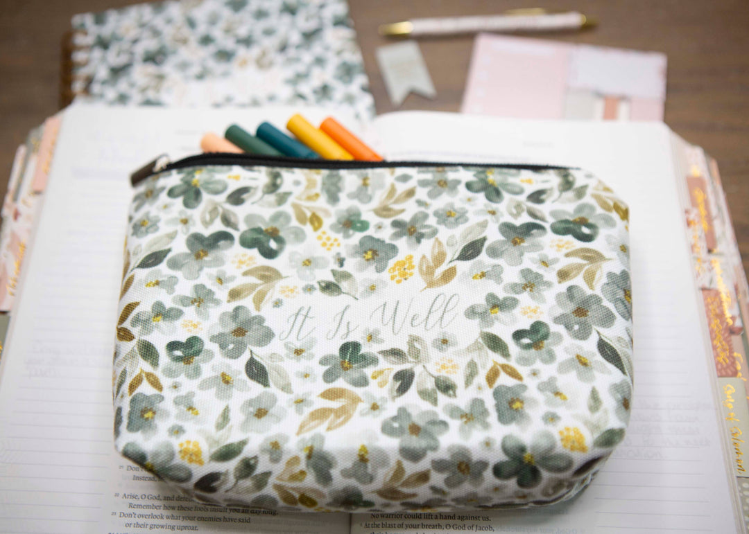It Is Well Bible Study Pen Pouch | Bible Verse Pencil Case-Bible Accessories-Chosen & Cherished-Shop with Bloom West Boutique, Women's Fashion Boutique, Located in Houma, Louisiana