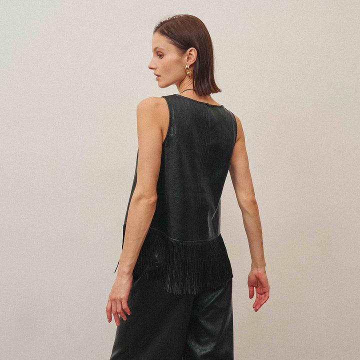 AS3778 Fringe vegan leather top &amp; pants set-Able-Shop with Bloom West Boutique, Women&