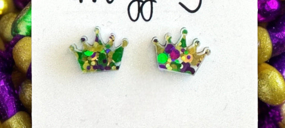 Mardi Gras Crown stud Earrings-Earrings-Maggie G-Shop with Bloom West Boutique, Women's Fashion Boutique, Located in Houma, Louisiana