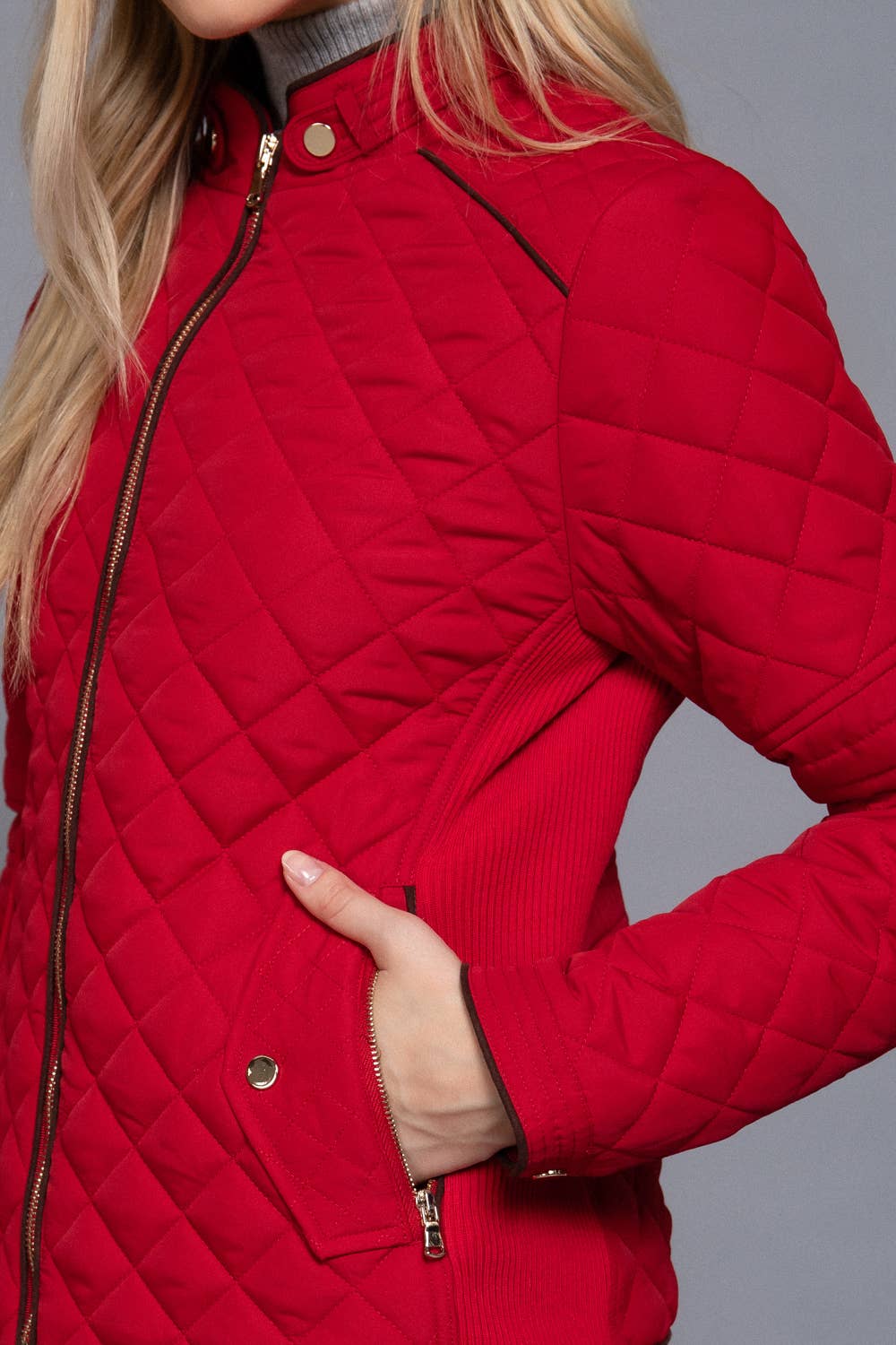 Suede Piping Detail Rib Quilted Padding Jacket : OLV-olive oil / L-Active Basic | Active USA-Shop with Bloom West Boutique, Women's Fashion Boutique, Located in Houma, Louisiana