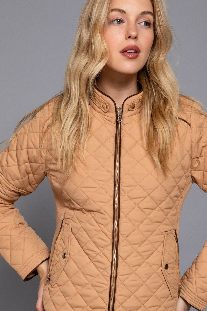 Suede Piping Detail Rib Quilted Padding Jacket : OLV-olive oil / L-Active Basic | Active USA-Shop with Bloom West Boutique, Women's Fashion Boutique, Located in Houma, Louisiana