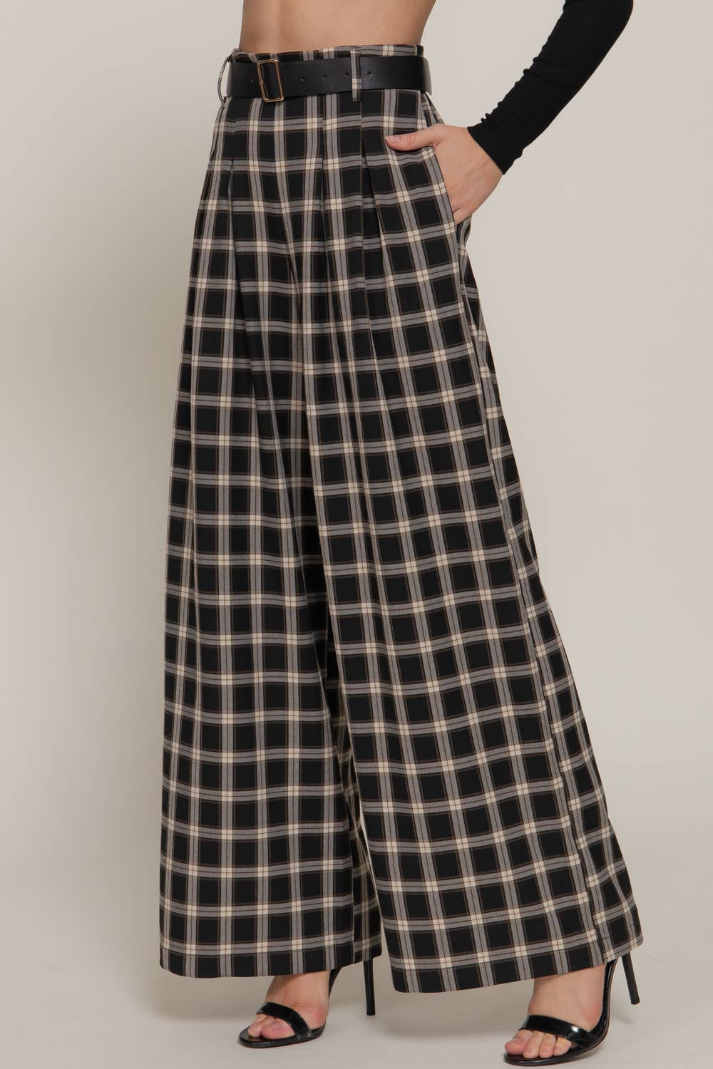 Beth Plaid Woven Wide Long Pants-Active Basic | Active USA-Shop with Bloom West Boutique, Women's Fashion Boutique, Located in Houma, Louisiana