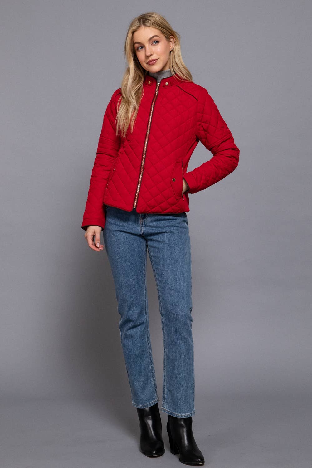Suede Piping Detail Rib Quilted Padding Jacket : OLV-olive oil / L-Active Basic | Active USA-Shop with Bloom West Boutique, Women's Fashion Boutique, Located in Houma, Louisiana