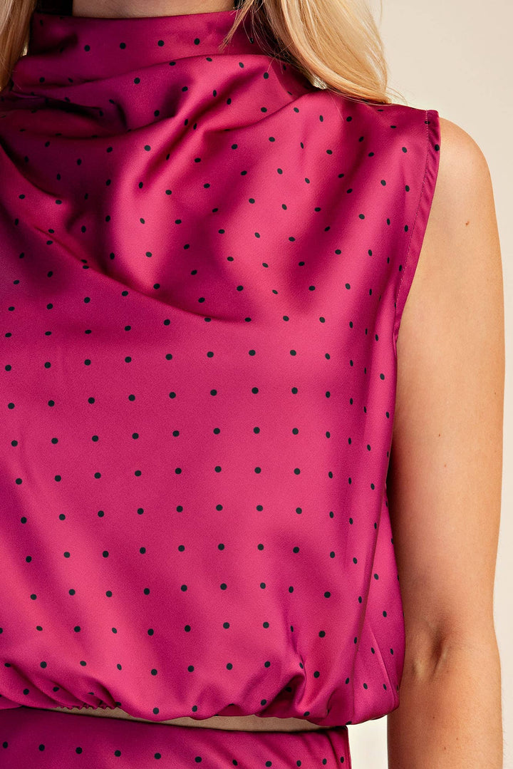 Mock Neck Sleeveless Polka Dot Top-Glam-Shop with Bloom West Boutique, Women&