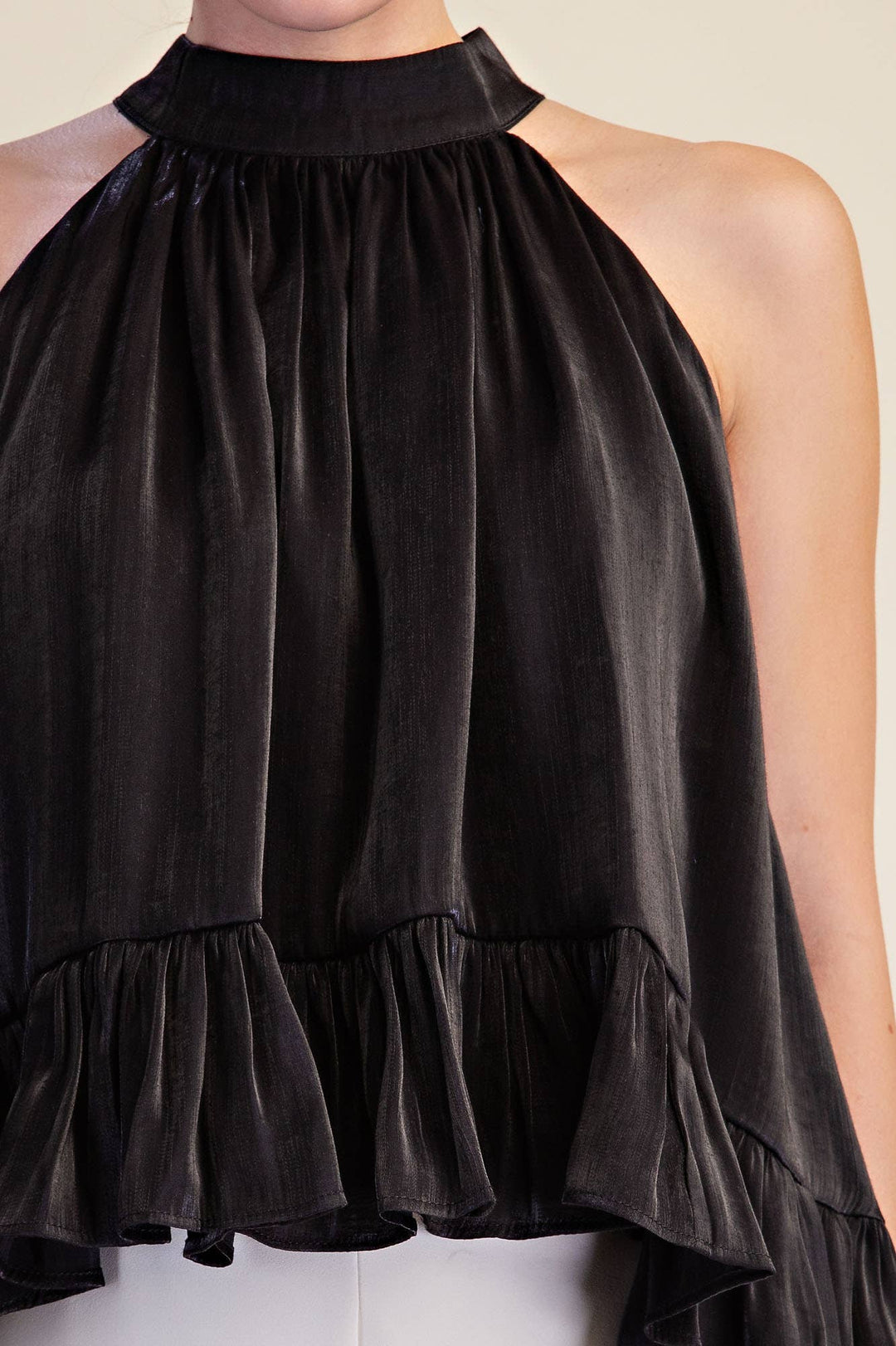Ruffle Halter Top With Back Neck Tie-Glam-Shop with Bloom West Boutique, Women&