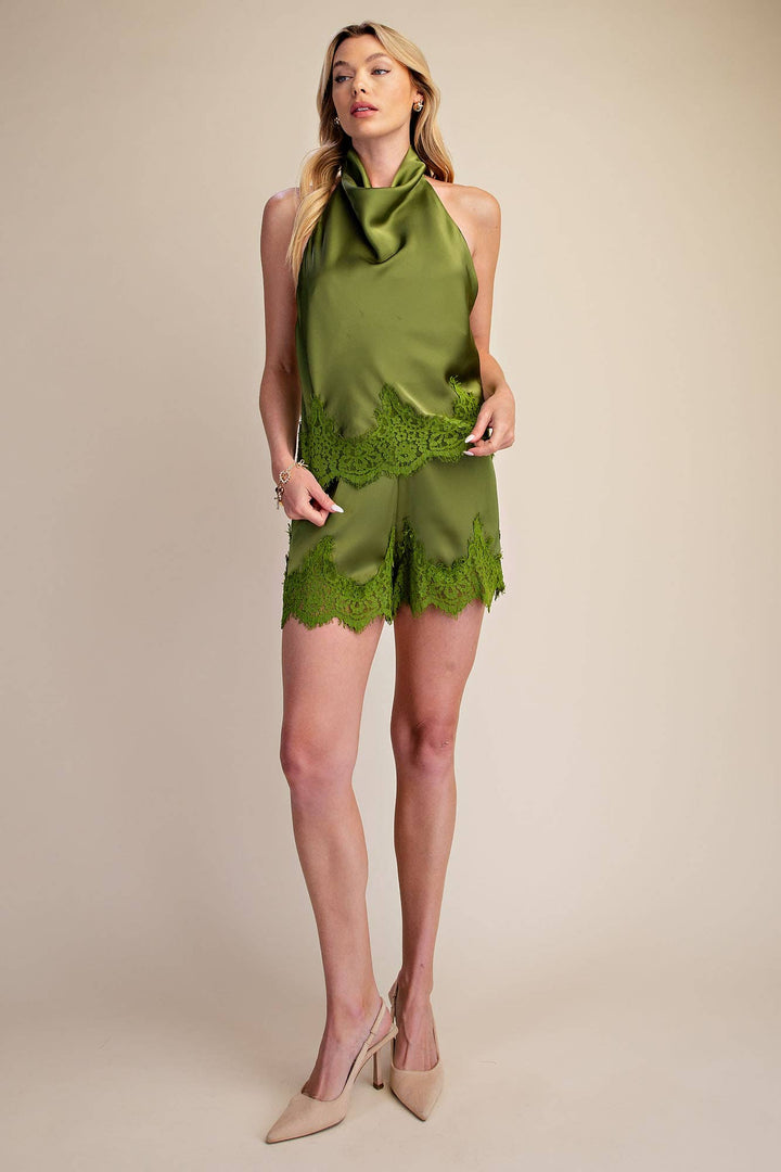 Satin Short With Lace Trim Detail-Glam-Shop with Bloom West Boutique, Women&