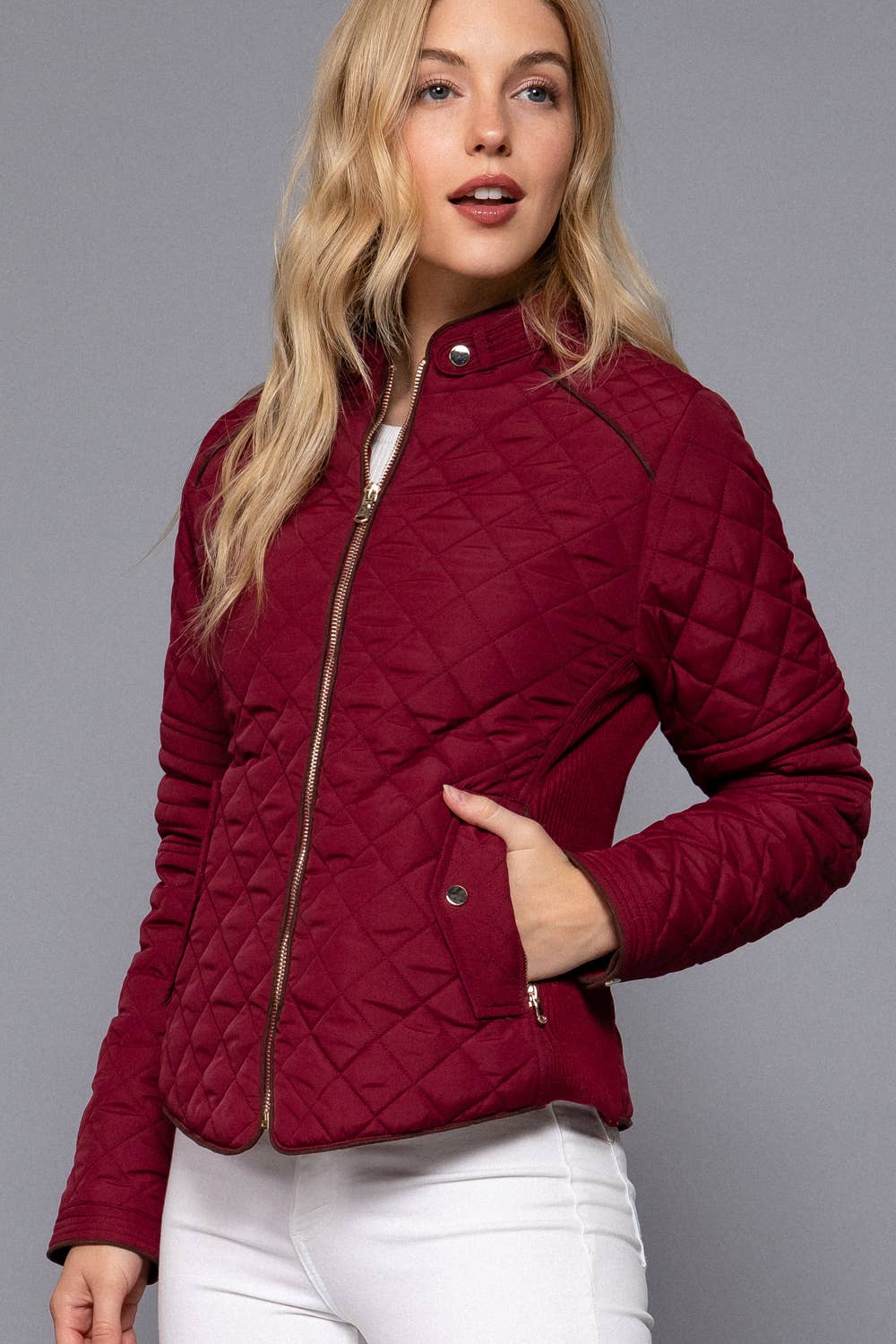 Suede Piping Detail Rib Quilted Padding Jacket : OLV-olive oil / L-Active Basic | Active USA-Shop with Bloom West Boutique, Women's Fashion Boutique, Located in Houma, Louisiana