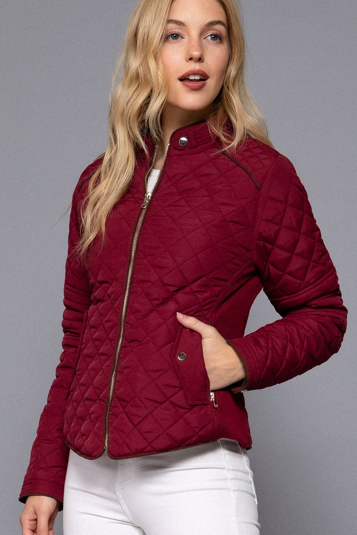 Suede Piping Detail Rib Quilted Padding Jacket : OLV-olive oil / L-Active Basic | Active USA-Shop with Bloom West Boutique, Women's Fashion Boutique, Located in Houma, Louisiana