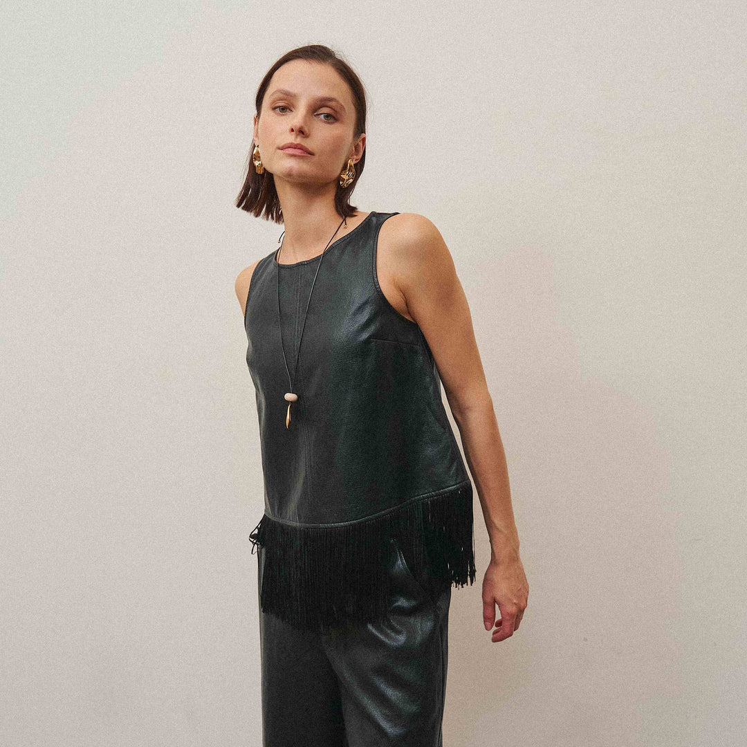 AS3778 Fringe vegan leather top &amp; pants set-Able-Shop with Bloom West Boutique, Women&
