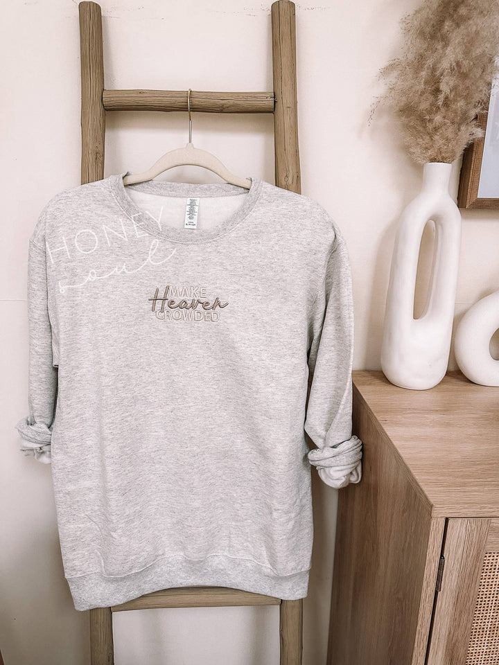 Make Heaven Crowded Embroidered Sweatshirt-Graphic Sweaters-Honey Soul LLC-Shop with Bloom West Boutique, Women's Fashion Boutique, Located in Houma, Louisiana