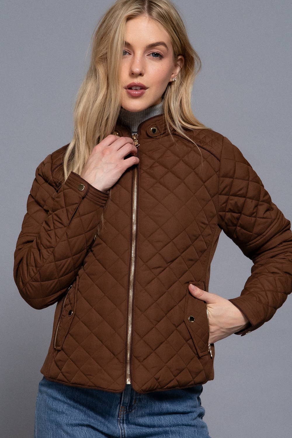 Suede Piping Detail Rib Quilted Padding Jacket : OLV-olive oil / L-Active Basic | Active USA-Shop with Bloom West Boutique, Women's Fashion Boutique, Located in Houma, Louisiana